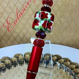 Stunning Red Crystal and Red Rose Ceramic Journali